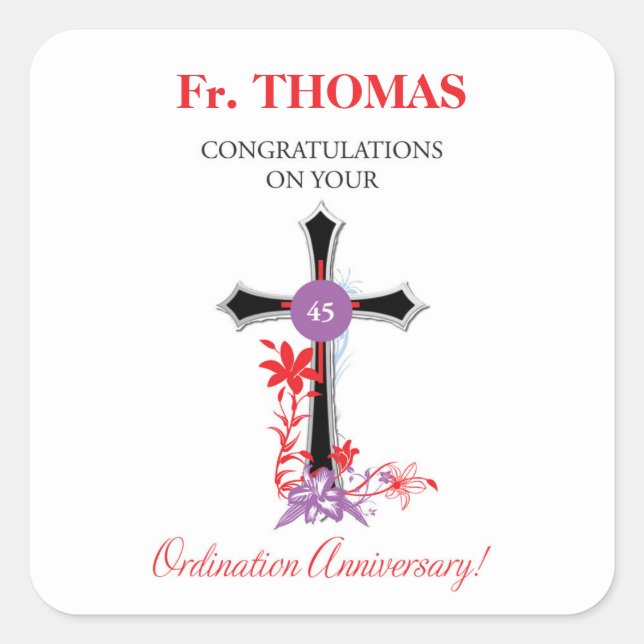 Sticker Carré Priest 45ème anniversaire de l'Ordination Croix no (Devant)