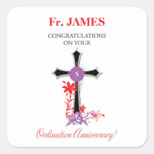 Sticker Carré Priest 5ème anniversaire de l'Ordination Croix noi