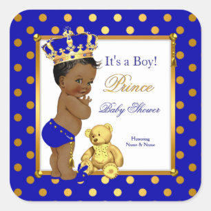 Sticker Carré Prince Baby shower Boy Royal Blue Gold Ethnic