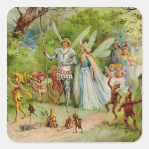 Sticker Carré Prince de la fée et Thumbelina dans le Bois magiqu