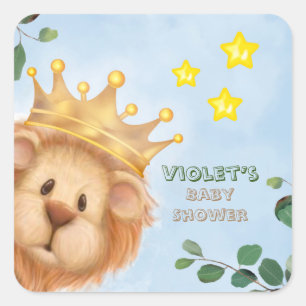 Sticker Carré Prince Lion Golden Crown Eucalyptus Baby shower
