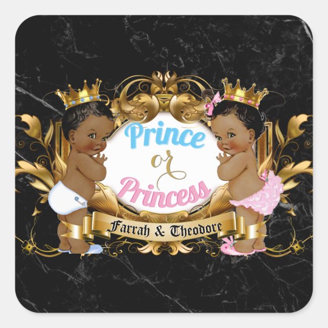 Sticker Carré Prince Ou Princesse Bleu & Rose Royal Genre Révéla (Devant)