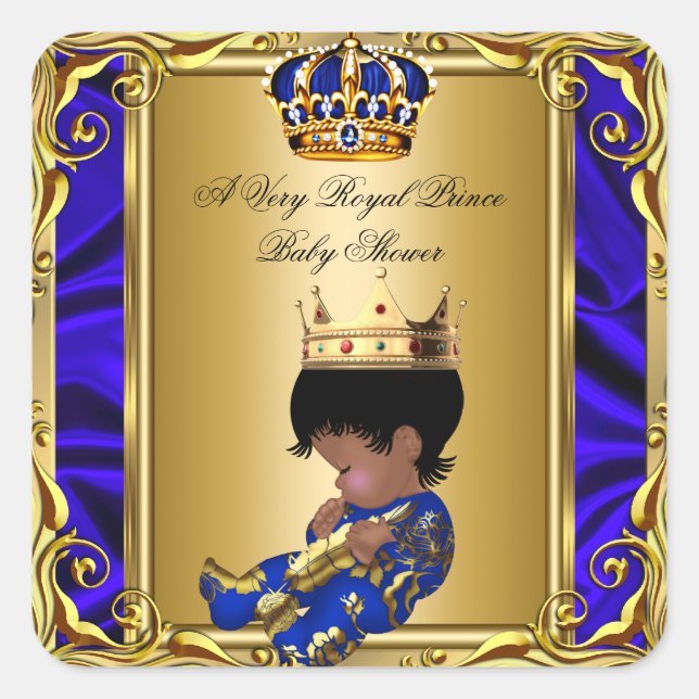 Sticker Carré Prince Royal Blue Baby shower Regal Gold Boy (Devant)