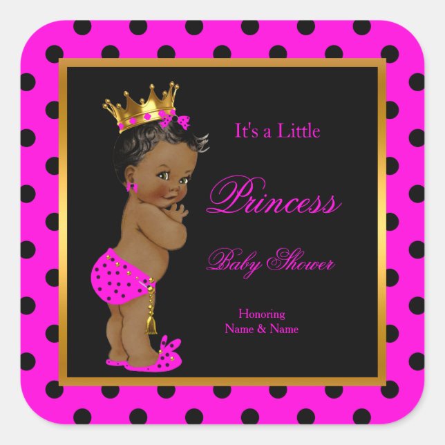 Sticker Carré Princess Baby shower Girl Hot rose Black Ethnic (Devant)