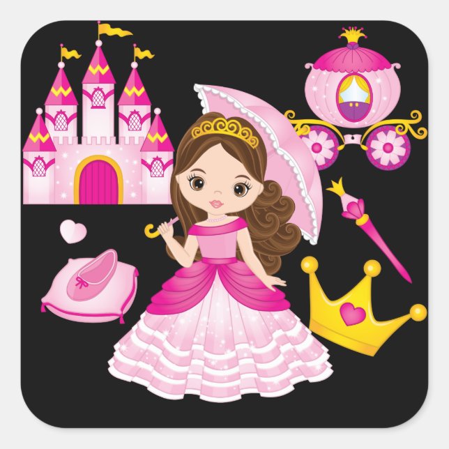 Sticker Carré Princess Castle Little Girls Reine Tiara Crown (Devant)