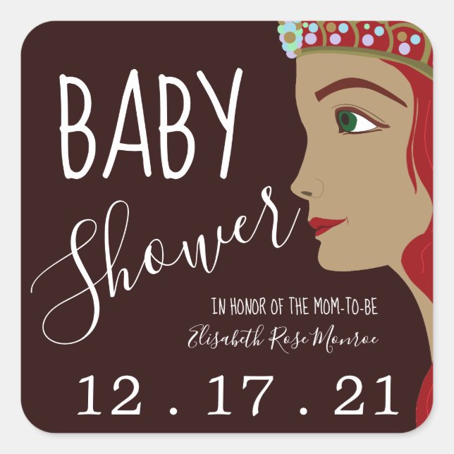 Sticker Carré Princess Red Baby shower Sauvegarder La Date (Devant)