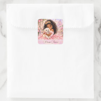 Sticker Carré Princesse Afro-Américaine avec chiot 7ème annivers