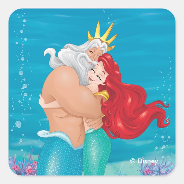 Sticker Carré Princesse Ariel et King Triton Hug (Devant)