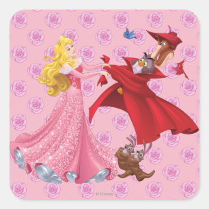 Sticker Carré Princesse Aurora et Animaux forestiers
