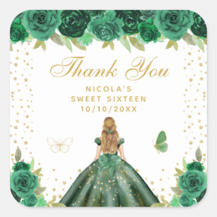 Sticker Carré Princesse aux Cheveux Blonds Floral Vert Sweet Six