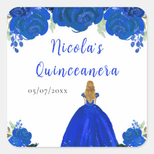 Sticker Carré Princesse aux Cheveux Blonds Quinceanera Floral Bl