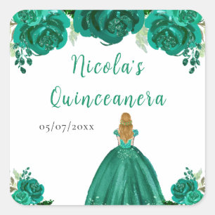 Sticker Carré Princesse aux Cheveux Blonds Quinceanera Floral Ve