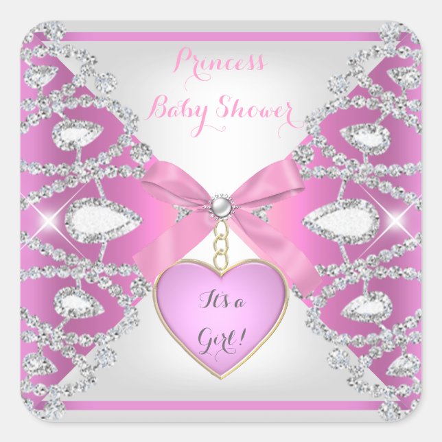 Sticker Carré Princesse Baby shower Diamonds Baby Girl Rose (Devant)