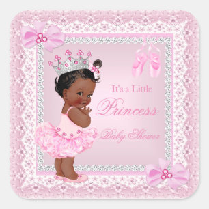Sticker Carré Princesse Baby shower fille rose Ballerina Ethniqu
