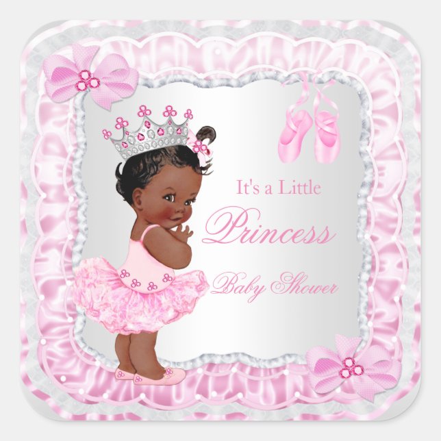Sticker Carré Princesse Baby shower fille rose Ballerina Ethniqu (Devant)