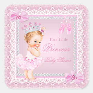 Sticker Carré Princesse Baby Shower Fille Rose Ballerine Blonde