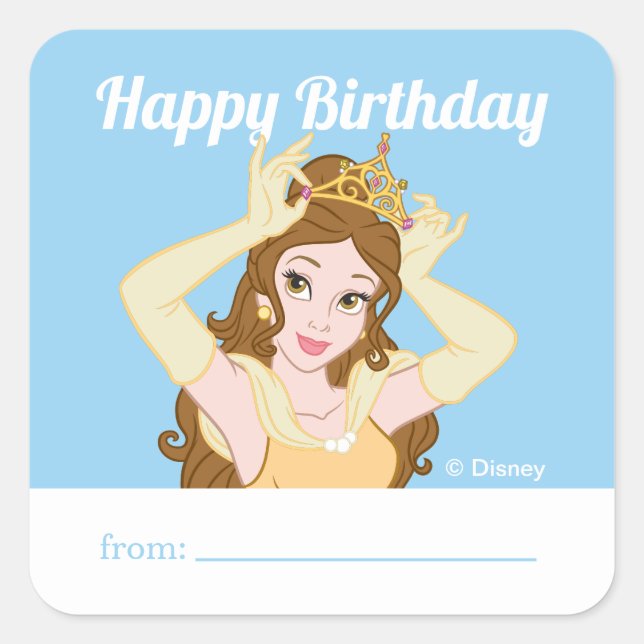 Sticker Carré Princesse Belle| Un cadeau de - Anniversaire (Devant)