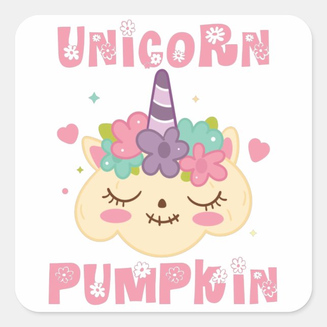 Sticker Carré Princesse Citrouille Unicorne (Devant)