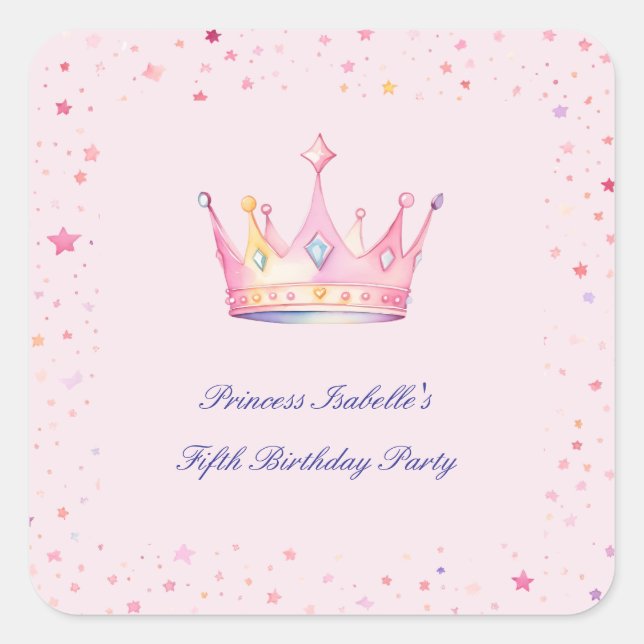 Sticker Carré Princesse Crown Pastel Pink Petite fille Anniversa (Devant)