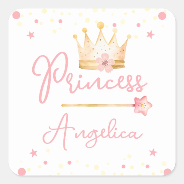 Sticker Carré Princesse Crown Rose Petite fille Anniversaire (Devant)
