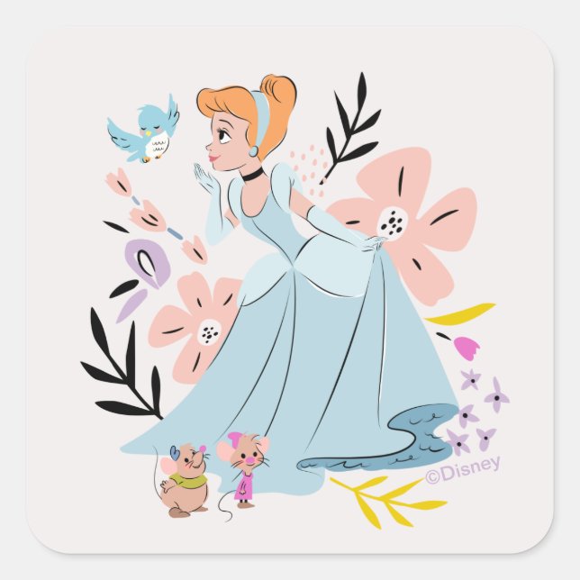 Sticker Carré Princesse Disney | Cendrillon & Animaux (Devant)