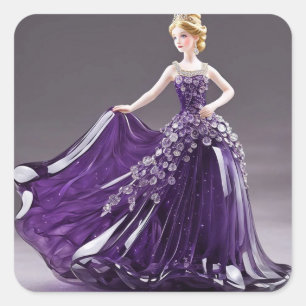 Sticker Carré princesse en verre cristal avec robe violette