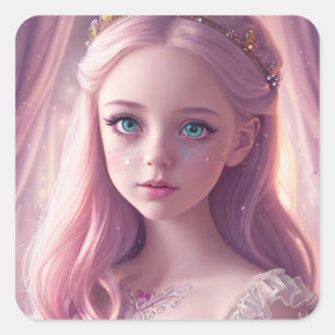 Sticker Carré Princesse Étincelante Bleue Oeil