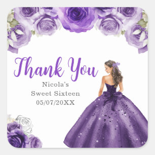 Sticker Carré Princesse florale en robe violet foncé Sweet Sixte