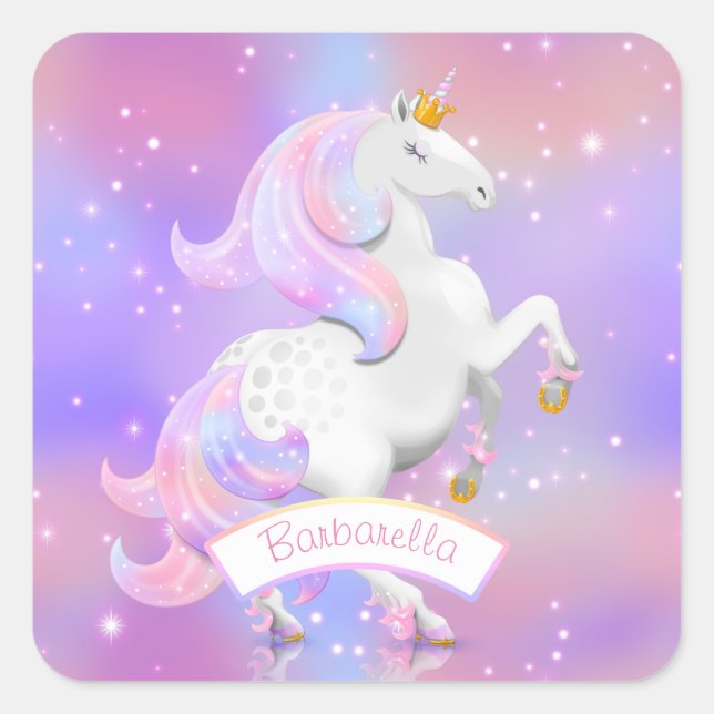 Sticker Carré Princesse licorne magique Anniversaire ou nouveau- (Devant)