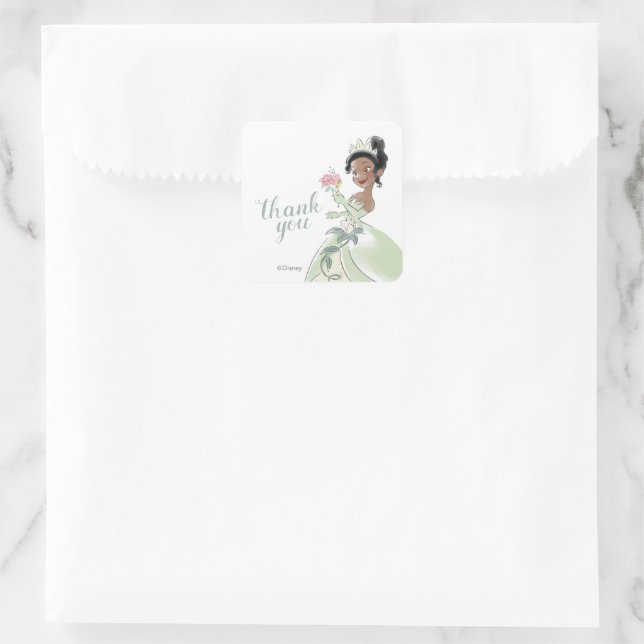 Sticker Carré Princesse Tiana | Aquarelle Merci d'anniversaire (Sac)