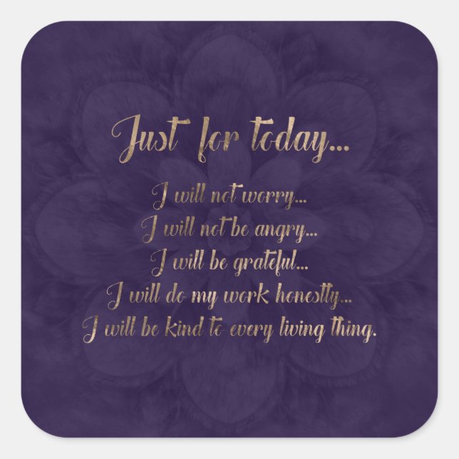 Sticker Carré Principes de Reiki - or sur le lotus pourpre (Devant)