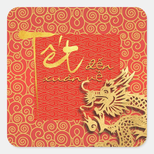 Sticker Carré Printemps Dragon vietnamien Nouvel An 2024 S (Devant)