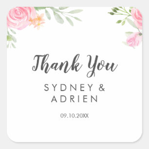 Sticker Carré Printemps Peony Mariage Merci Favoriser