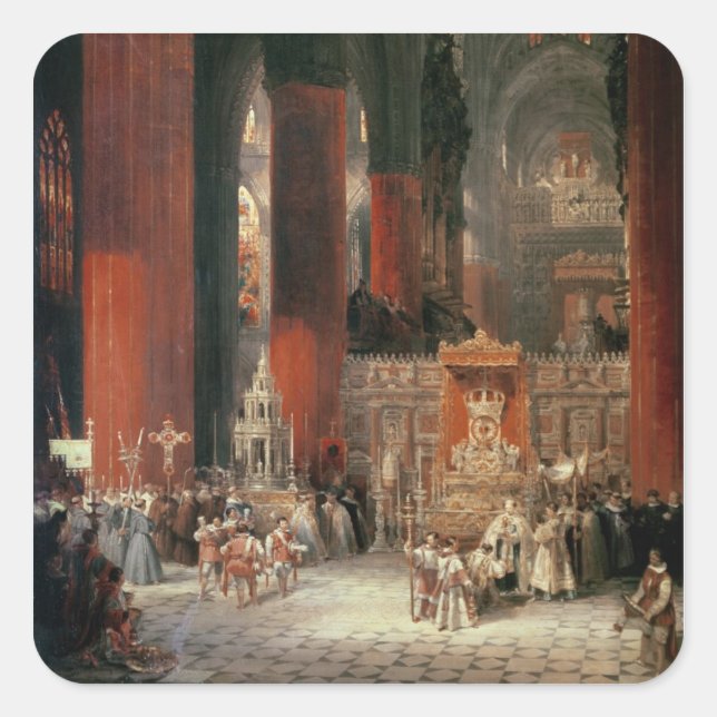 Sticker Carré Procession à la cathédrale de Séville, 1833 (huile (Devant)
