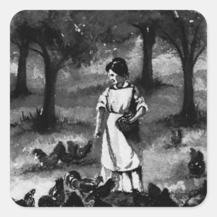 Sticker Carré Producteur vintage de poulet au Jardin