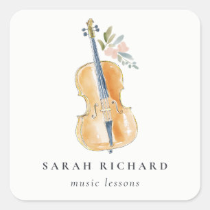 Sticker Carré Professeur de Musique Élégant Aquarelle Guitare