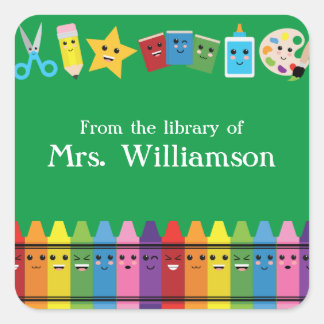 Sticker Carré Professeur Kawaii De La Bibliothèque De