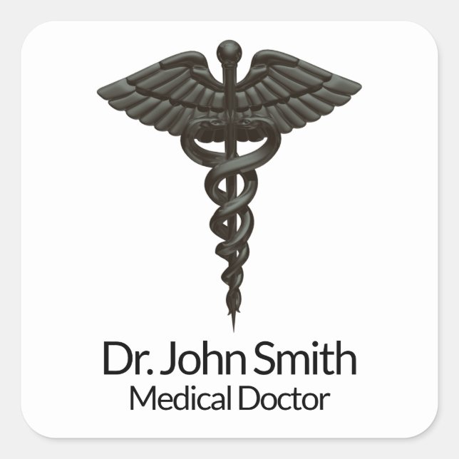 Sticker Carré Professionnel Simple Médicale Caduceus Noir Blanc (Devant)