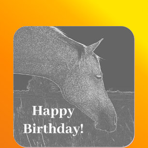 Sticker Carré Profil du cheval en gris joyeux oeuvre d'anniversa
