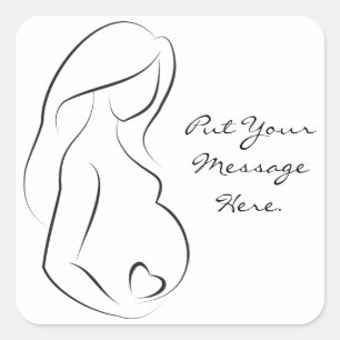Sticker Carré Profil Femme Enceinte Coeur ventre