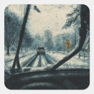 Sticker Carré Promenade d'hiver à travers la neige - Vue pare-br
