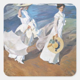 Sticker Carré Promenade le long du bord de mer, Joaquín Sorolla
