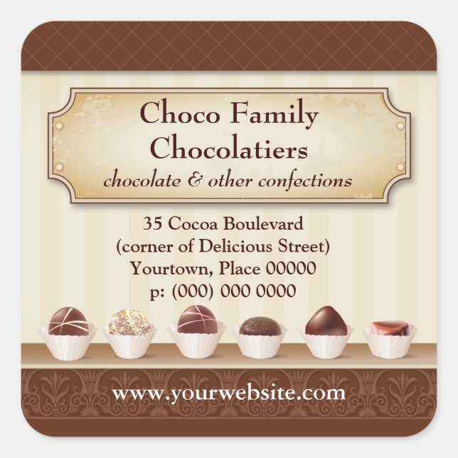 Sticker Carré Promotion du comptoir d'affichage du chocolatier (Devant)