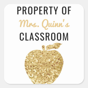 Sticker Carré Propriété de la classe de professeur Gold Apple