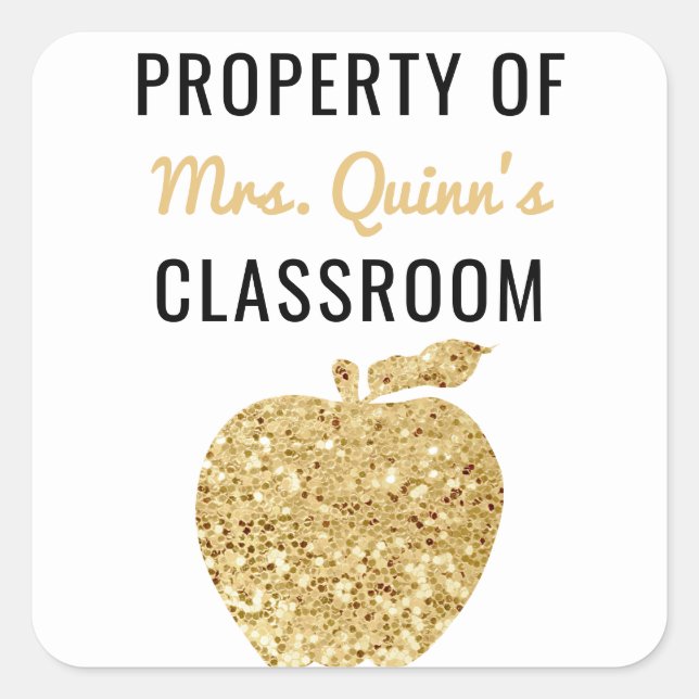 Sticker Carré Propriété de la classe de professeur Gold Apple (Devant)
