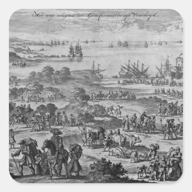 Sticker Carré Protestants quittant la France (Devant)