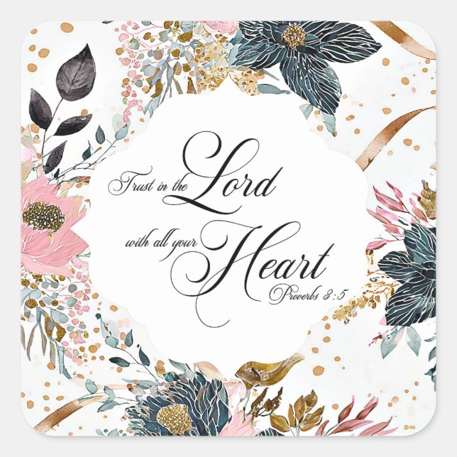 Sticker Carré Proverbes 3:5 Confiance dans le Seigneur Bible Ver (Devant)