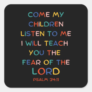 Sticker Carré Psaume 34:11 verset biblique pour les enfants