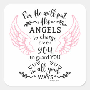 Sticker Carré Psaume 91:11 Bible Scripture Verse Angels Guardian
