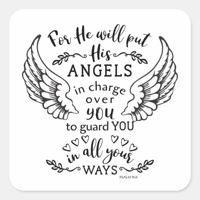 Sticker Carré Psaume 91:11 Bible Scripture Verse Angels Guardian (Devant)